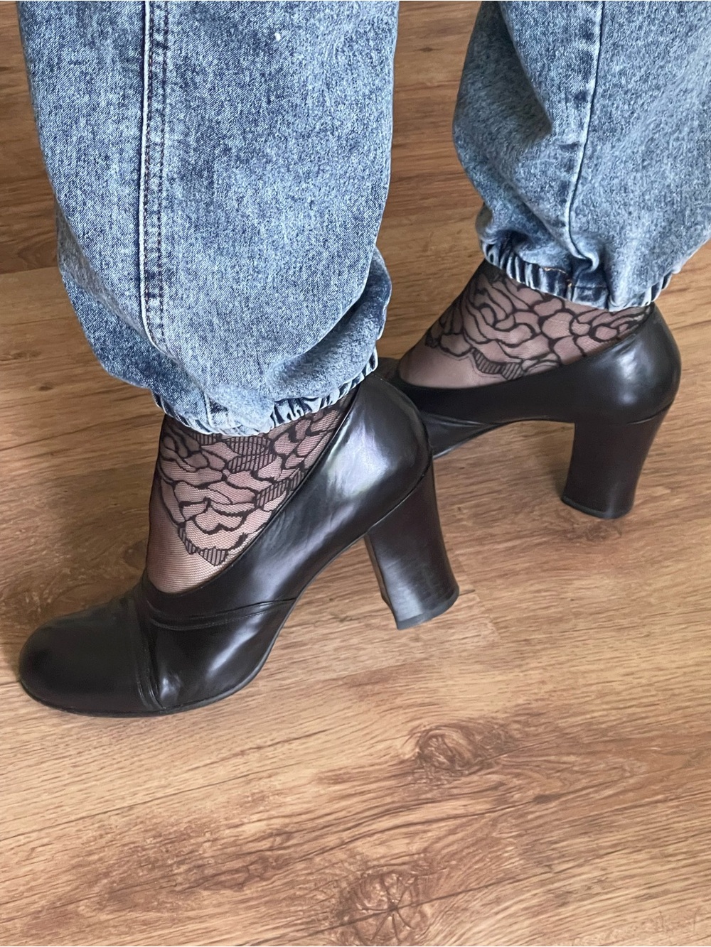 Prada Black Leather Chunky Heel Pumps
